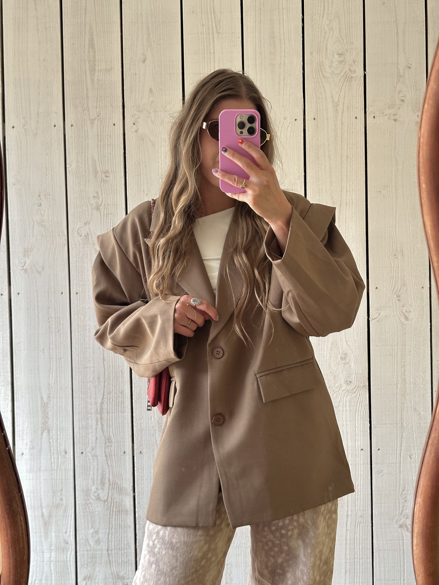 Oversized blazer met ceintuur bruin
