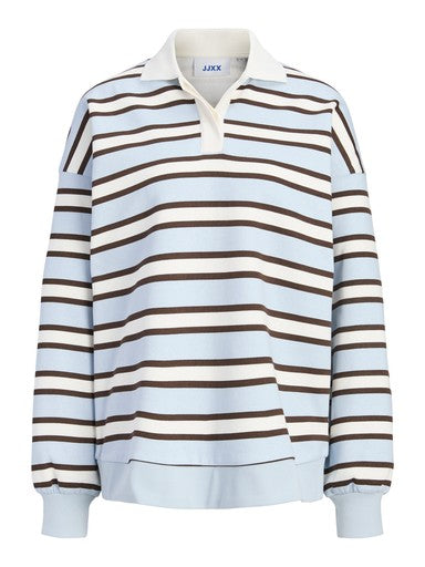 Paloma gestreepte longsleeve polo lichtblauw
