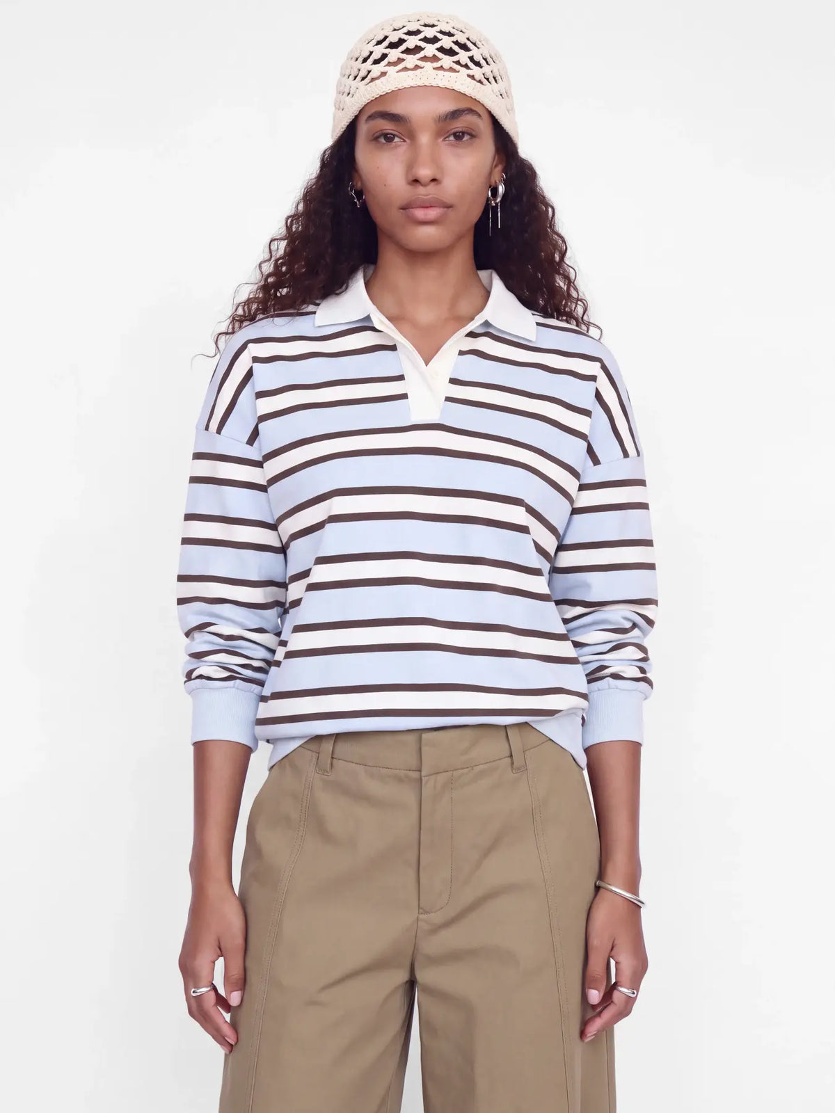Paloma gestreepte longsleeve polo lichtblauw