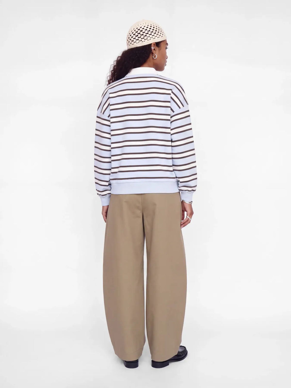 Paloma gestreepte longsleeve polo lichtblauw