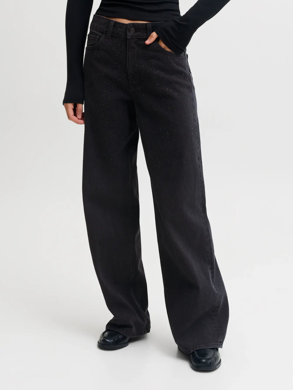 Tokyo ava wide leg jeans met strass black
