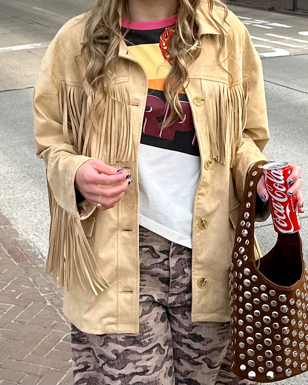 Harper & Yve Jacket Quinn fringe beige suede