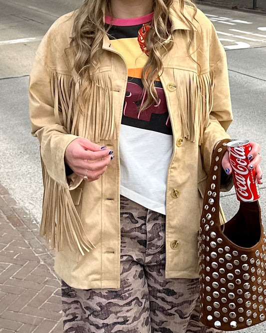 Harper & Yve Jacket Quinn fringe beige suede