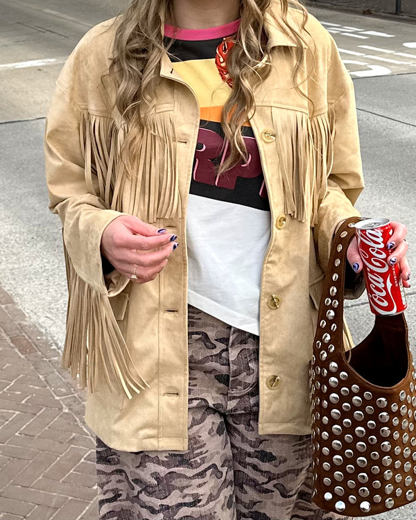 Harper & Yve Jacket Quinn fringe beige suede