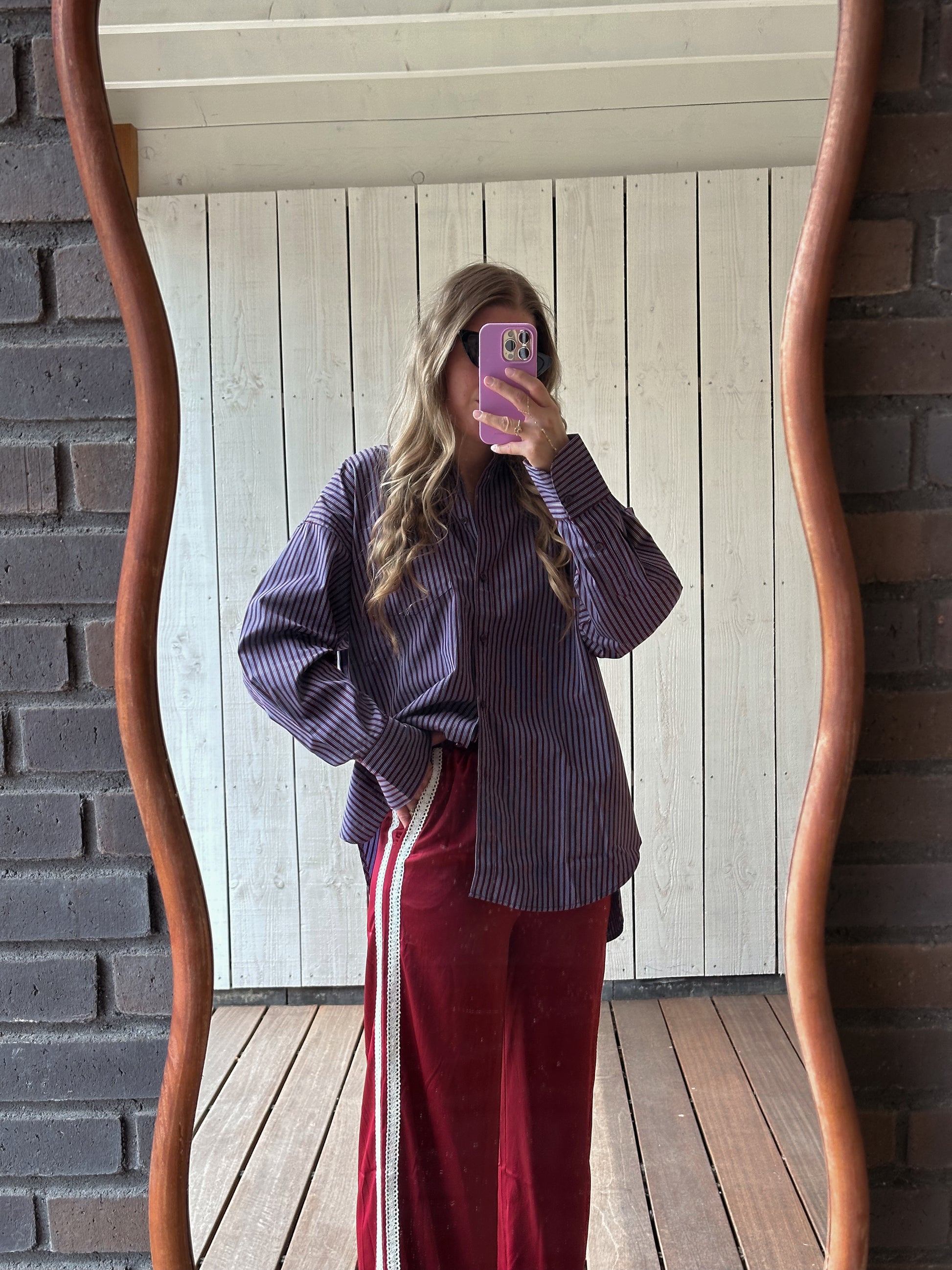 Jamie pinstripe blouse rood met blauw JJXX