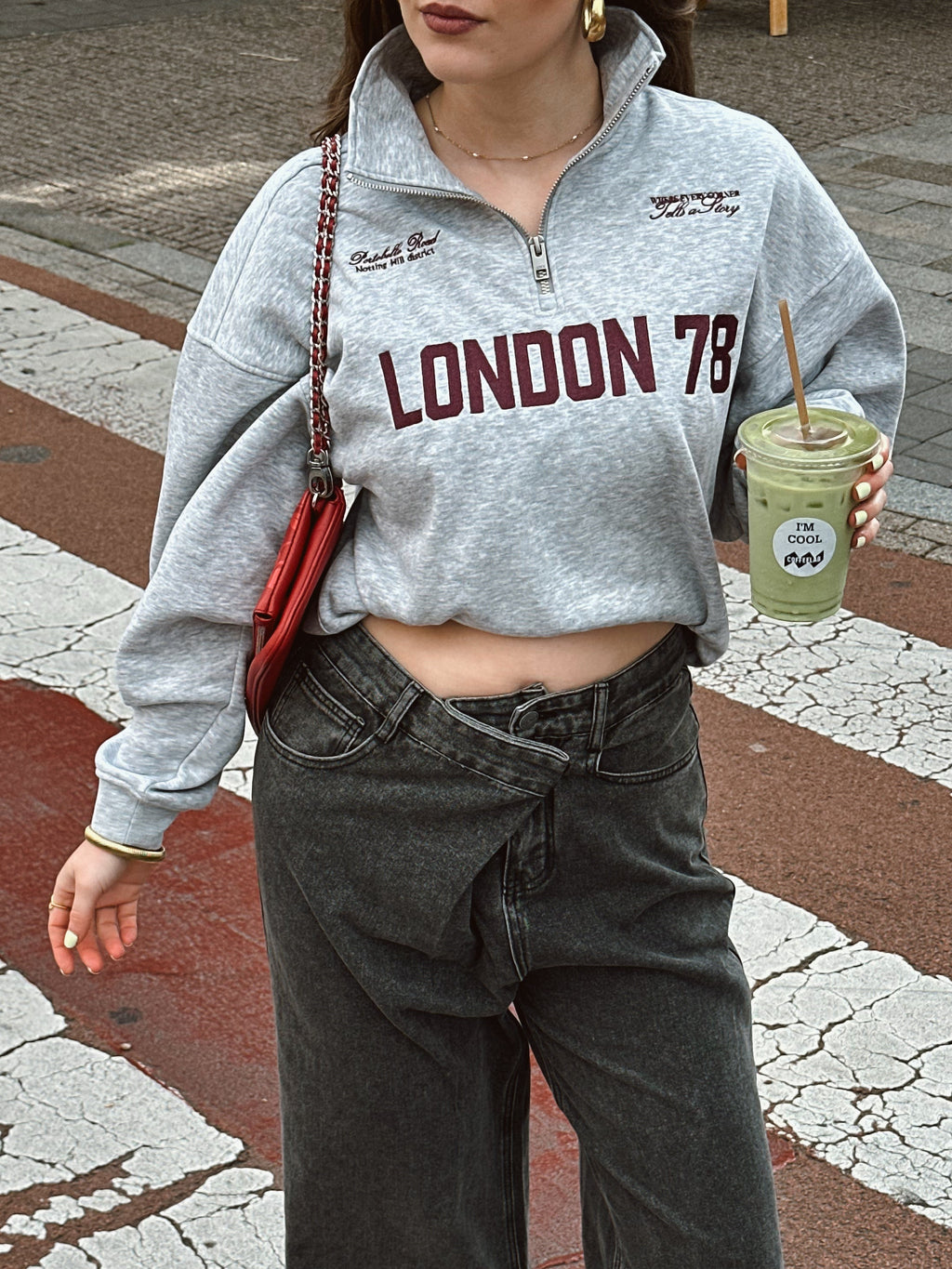 Janka London half zip sweater grey