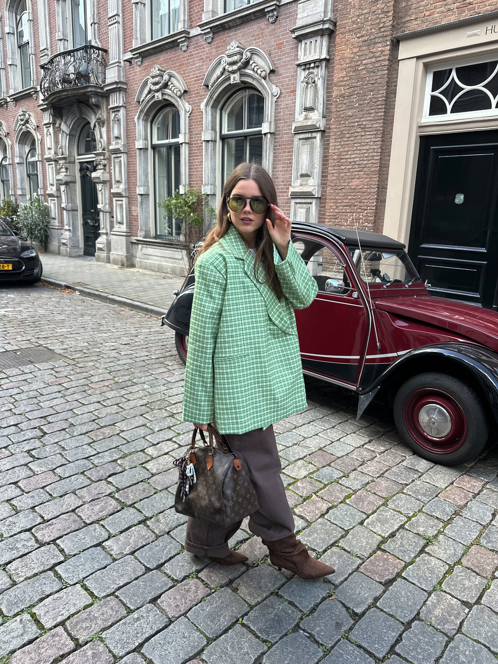 Jasmijn boxy oversized blazer checkered green