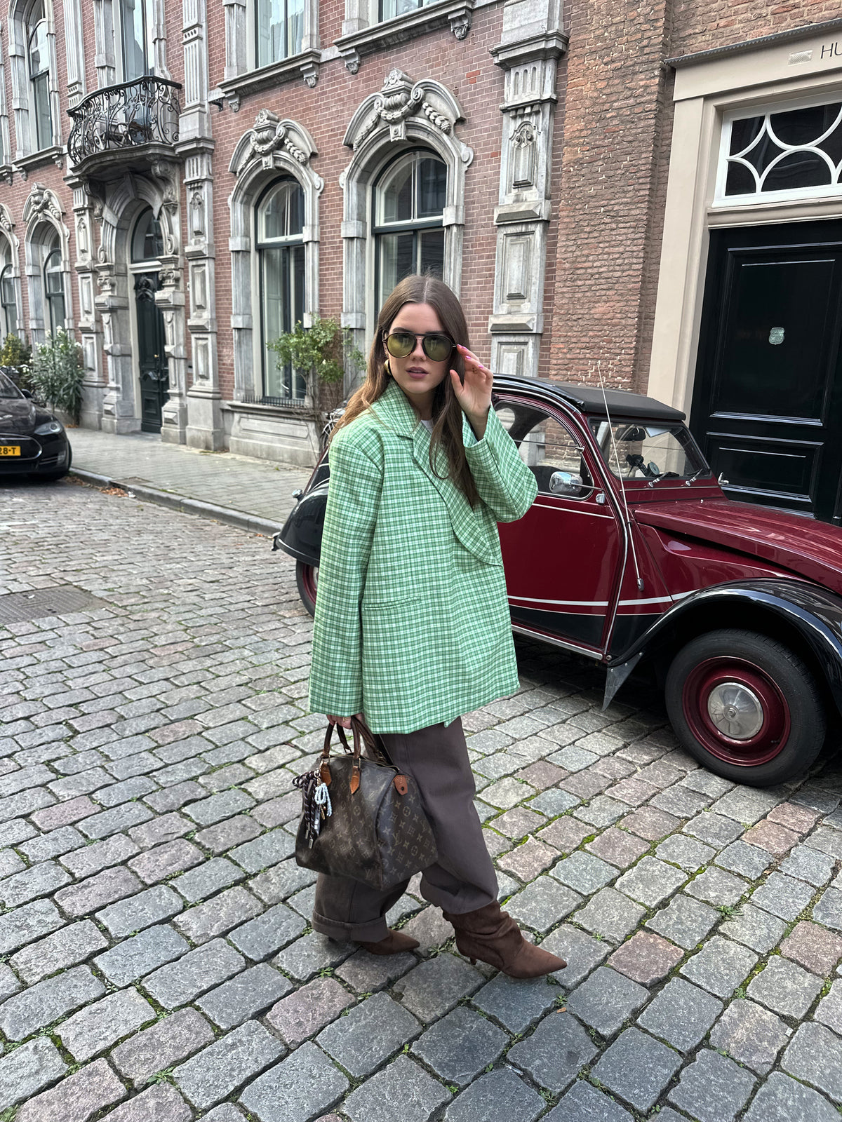 Jasmijn boxy oversized blazer checkered green