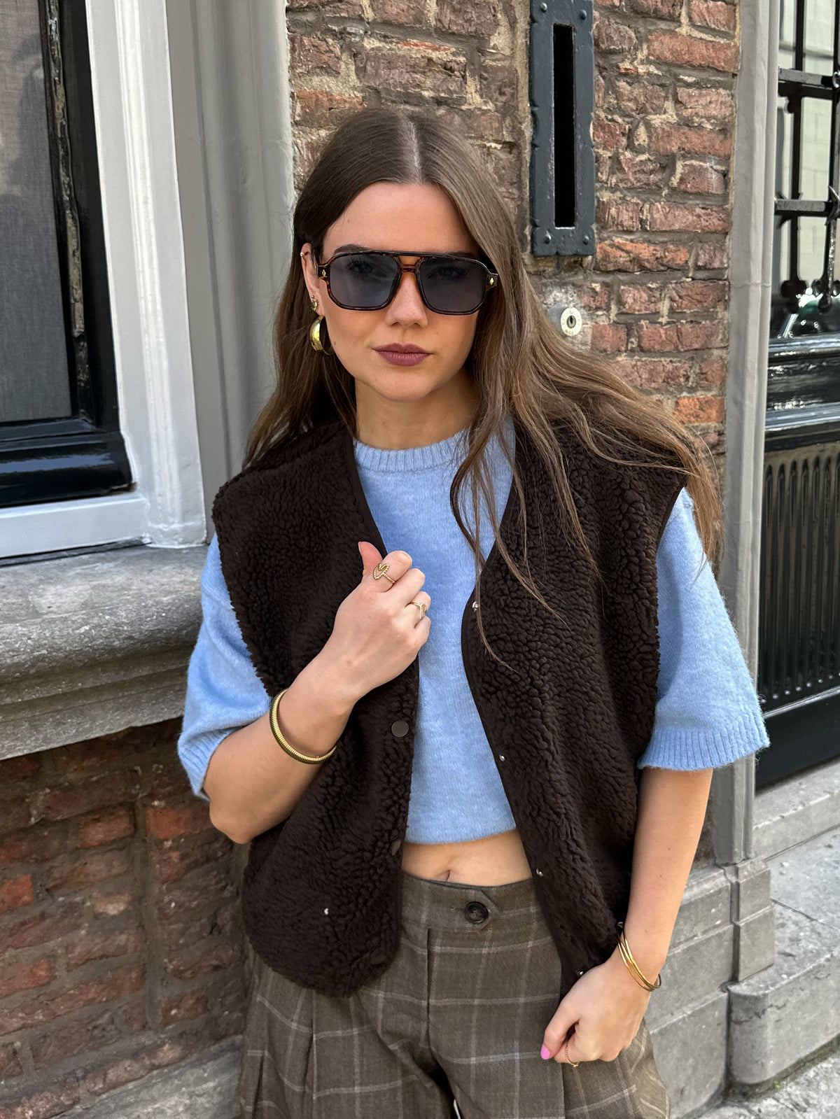 Jill teddy gilet bruin