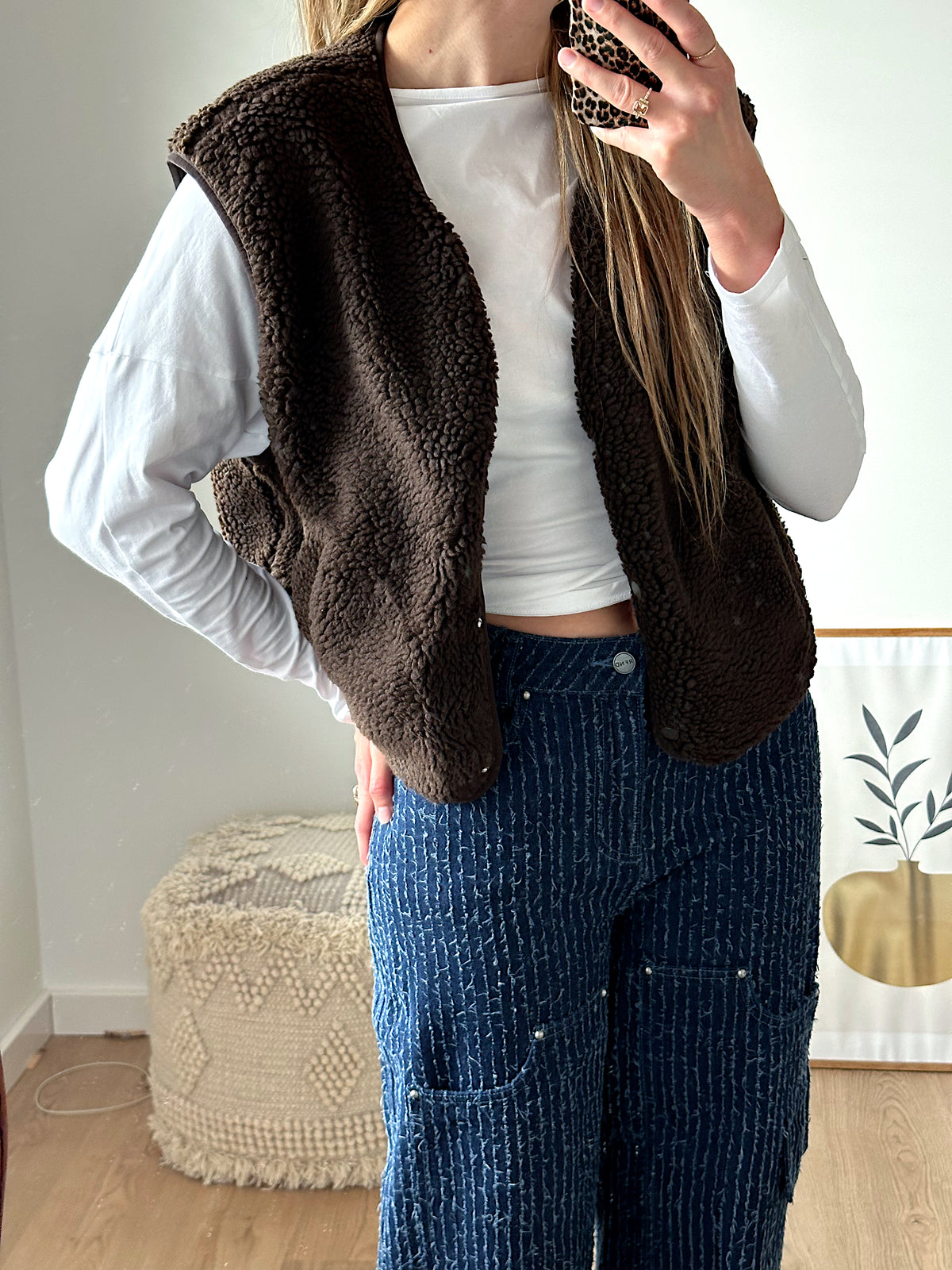 Jill teddy gilet bruin