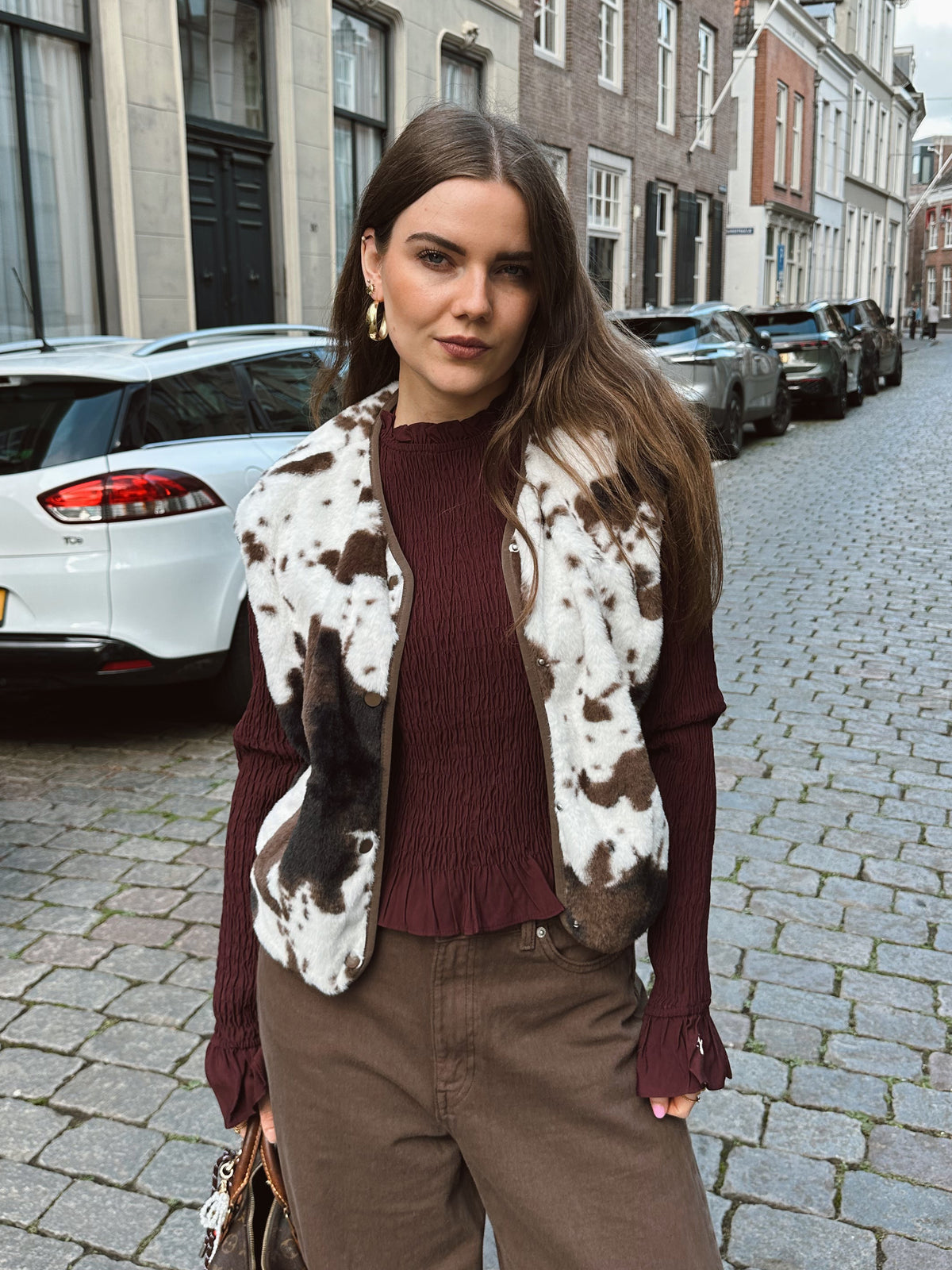 Jill teddy gilet cow print