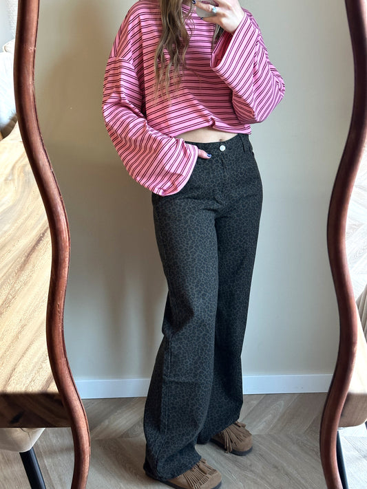 Donker bruine panter jeans straight leg