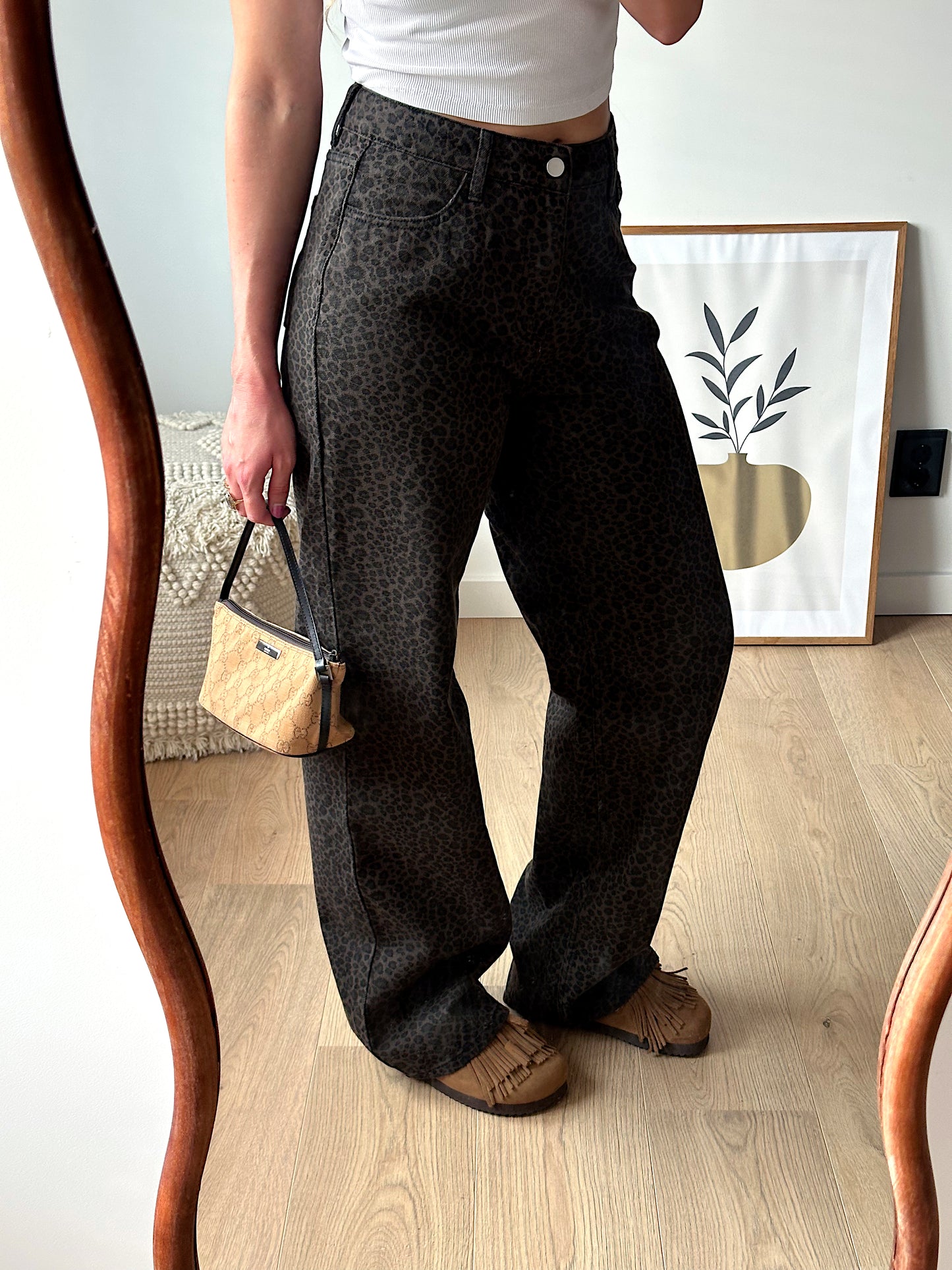Leopard straight jeans dark brown