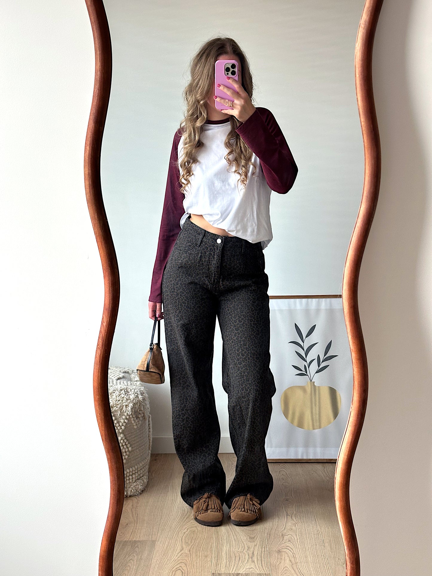 Leopard straight jeans dark brown