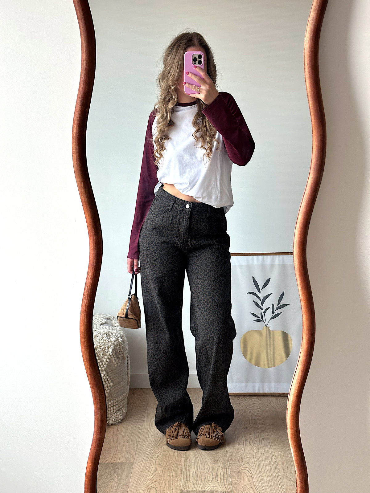 Leopard straight jeans dark brown