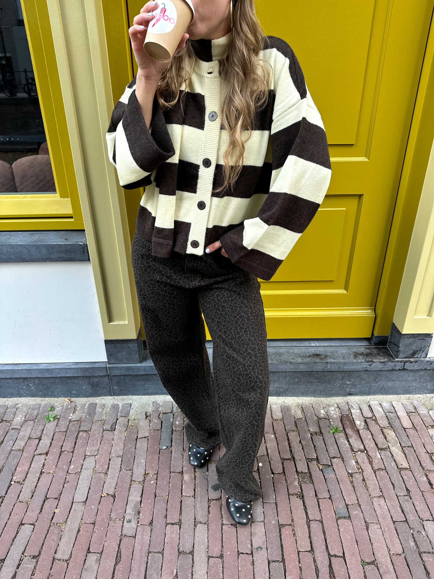 Leopard straight jeans dark brown