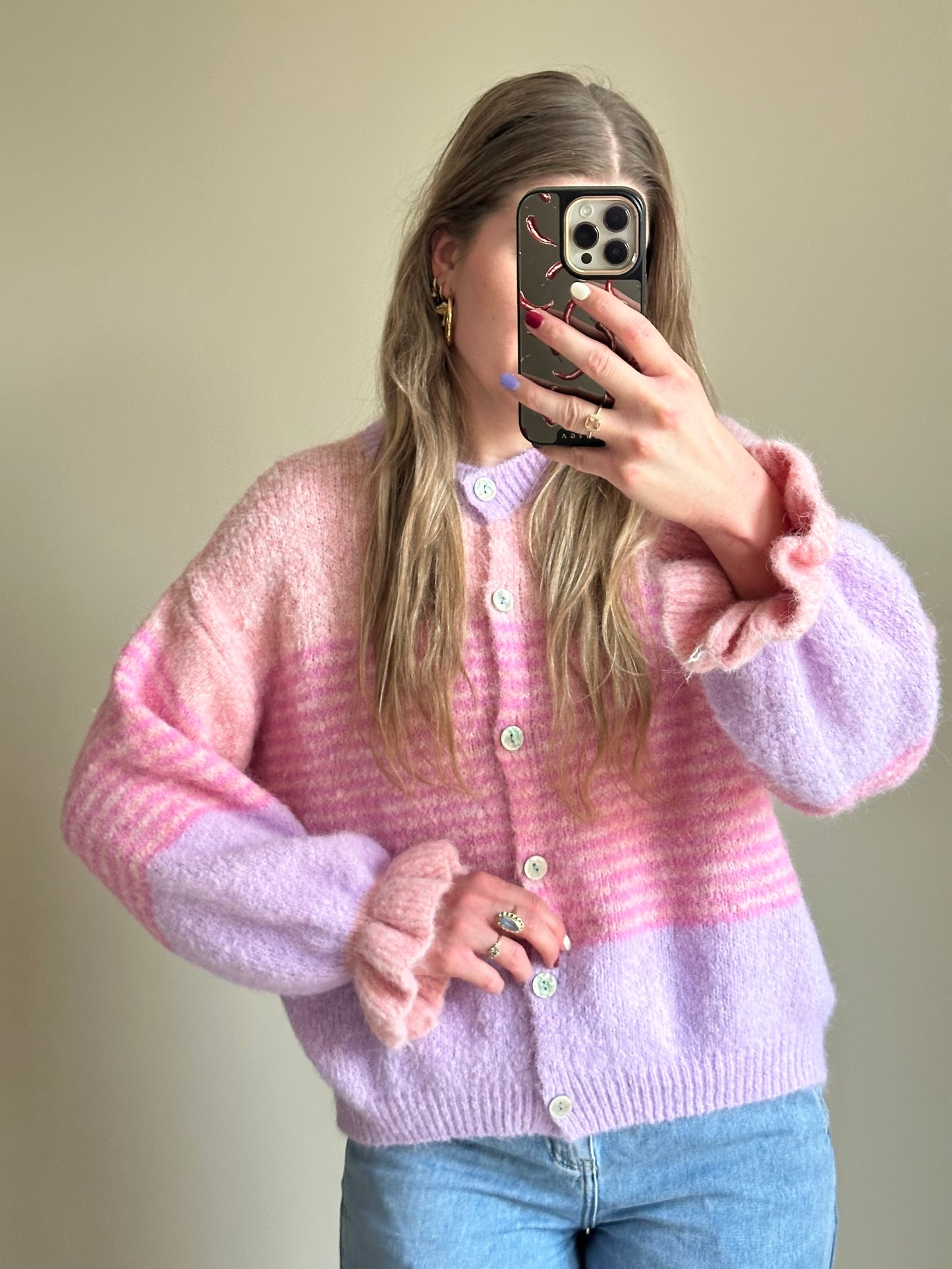 Lisa gestreept vest roze