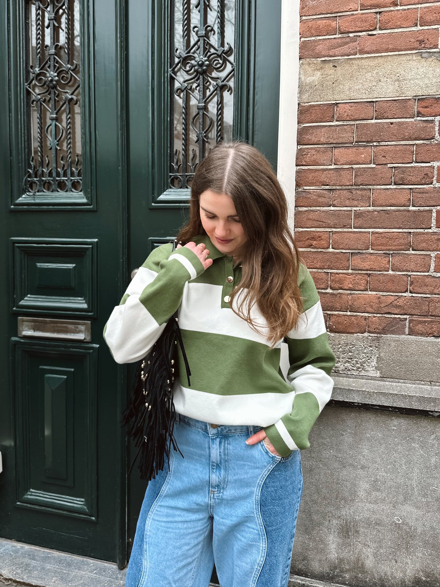 Lotte polo sweater streep groen