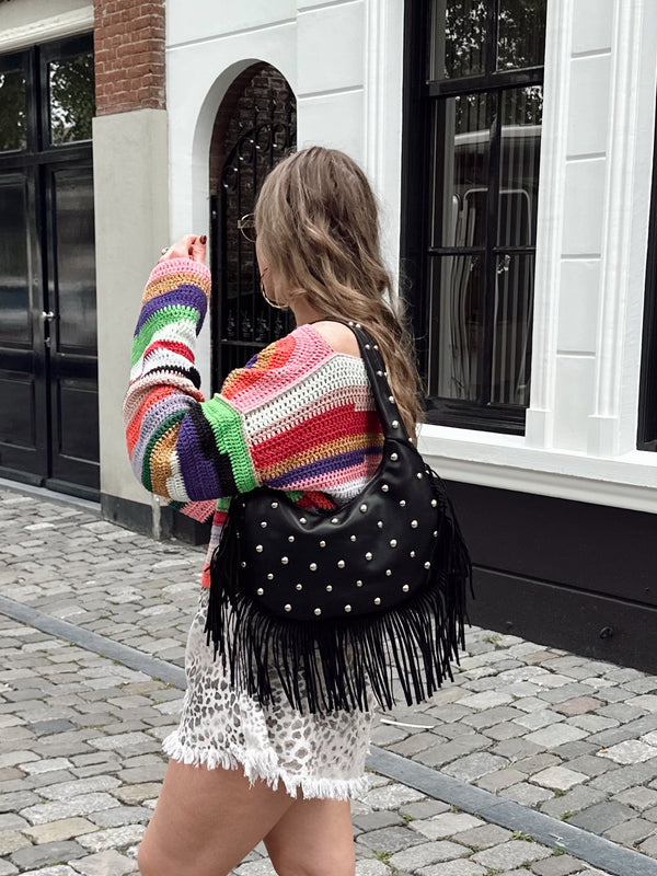 Luna schoudertas met franjes en studs