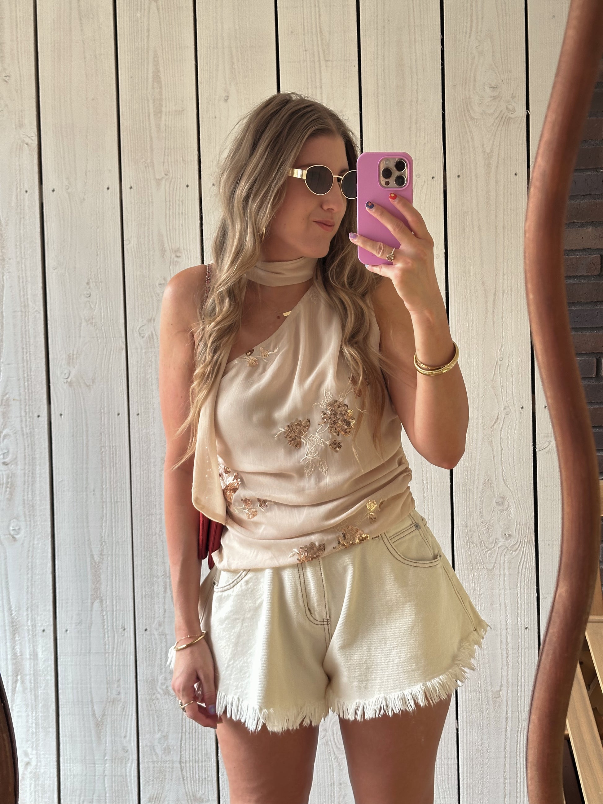 Lynn sleeveless scarf top beige