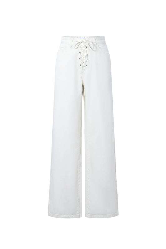 Witte straight leg jeans met veters