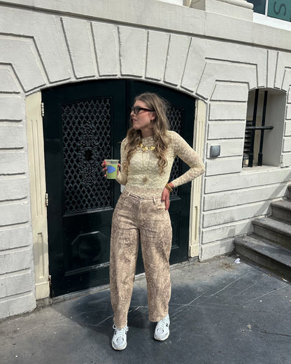 Nora bambi print pants baggy balloon fit beige