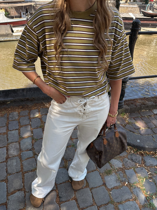 Olivia t-shirt met strepen olijfgroen