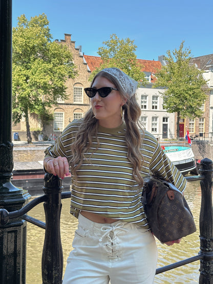 Olivia t-shirt met strepen olijfgroen