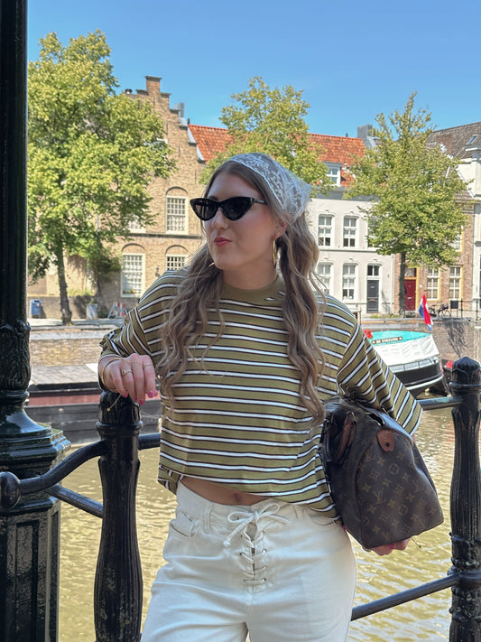 Olivia t-shirt met strepen olijfgroen