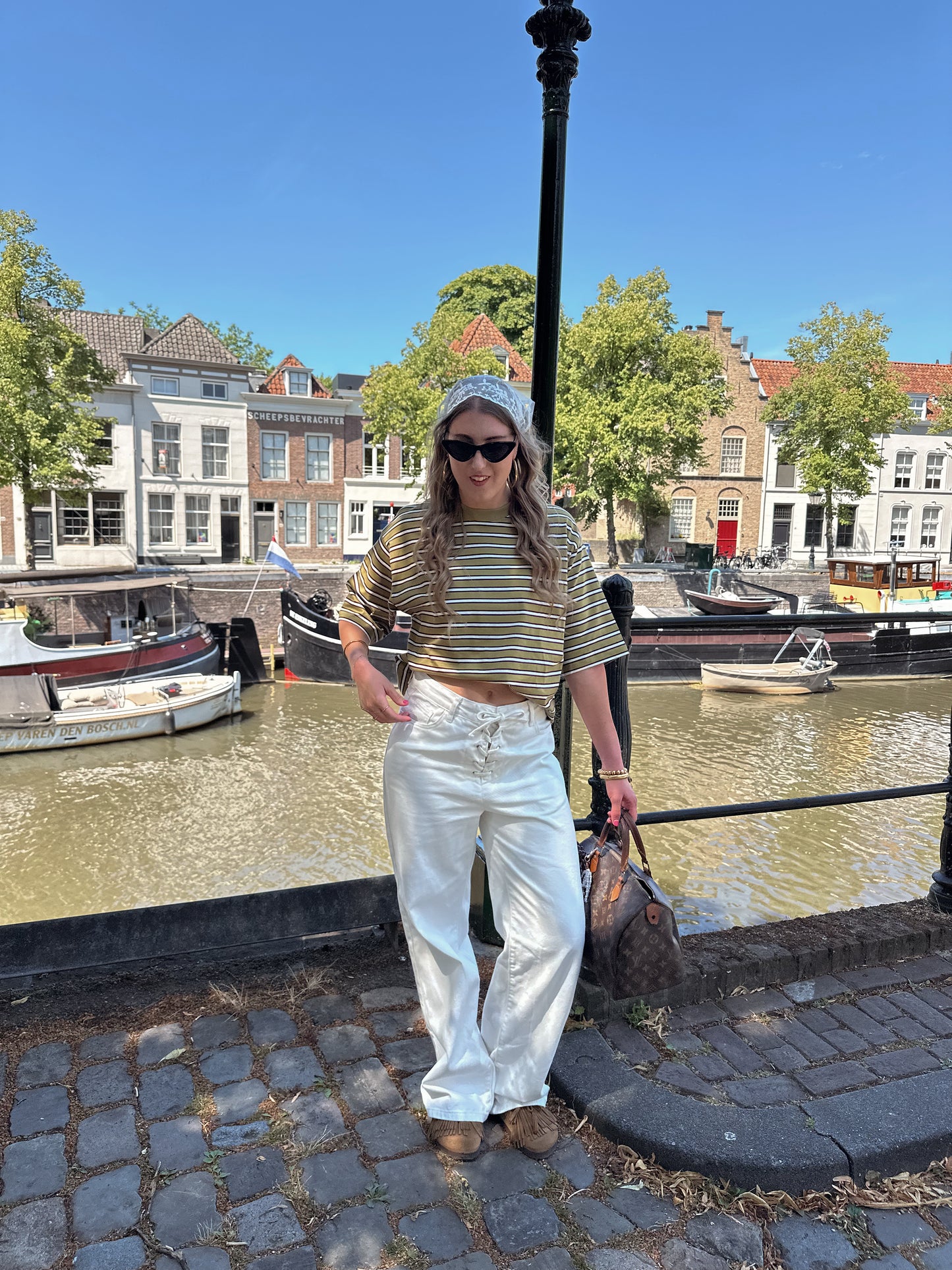 Olivia t-shirt met strepen olijfgroen