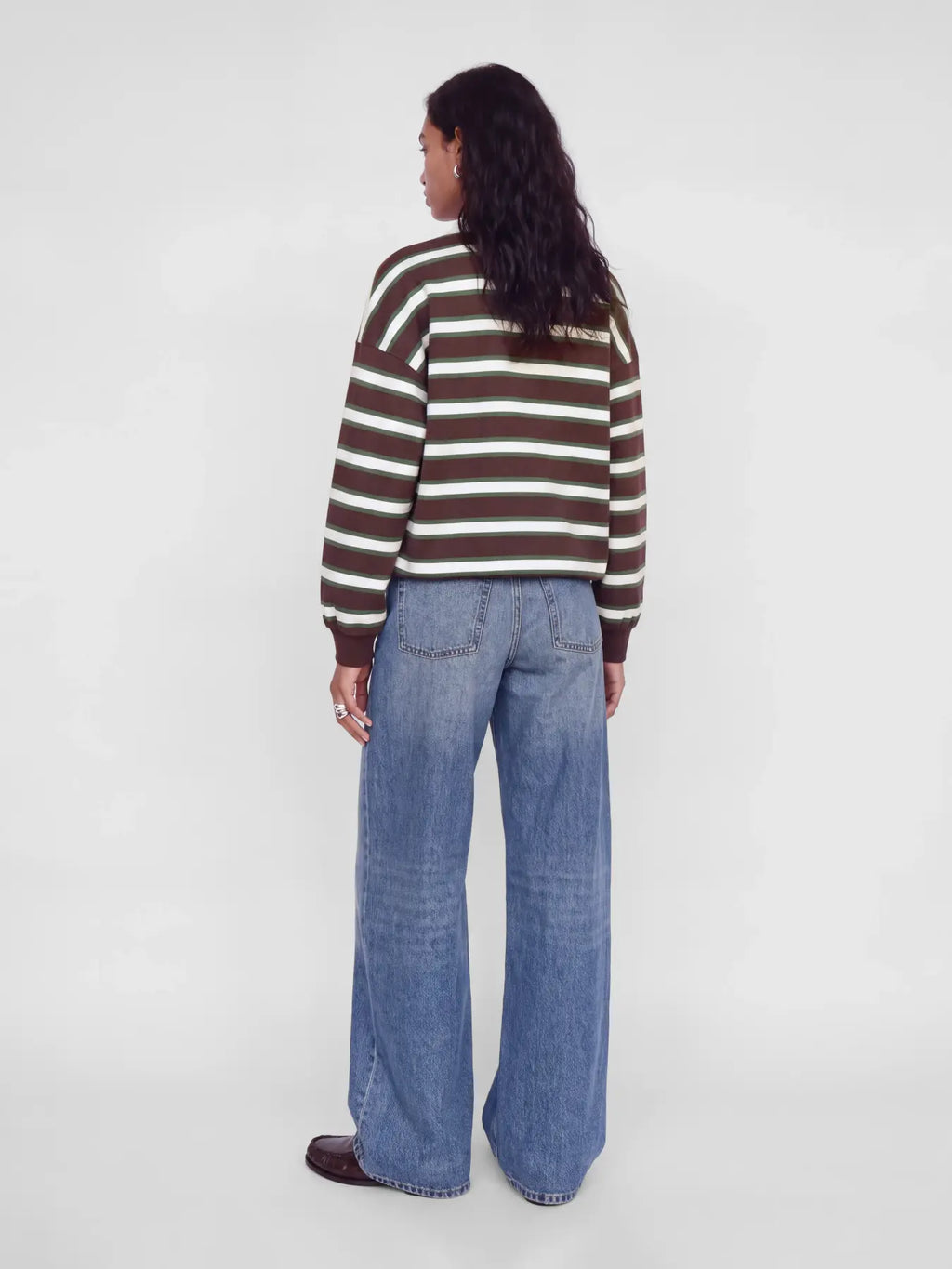 Paloma gestreepte longsleeve polo brown/green