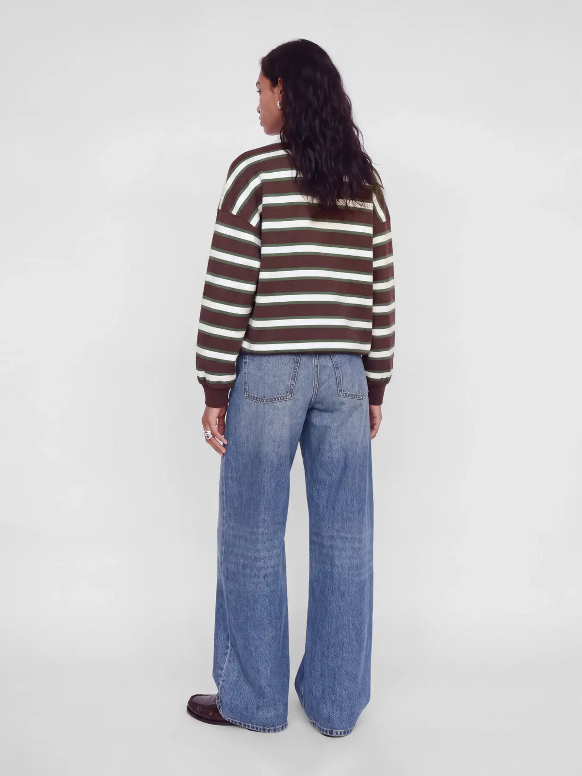 Paloma gestreepte longsleeve polo brown/green