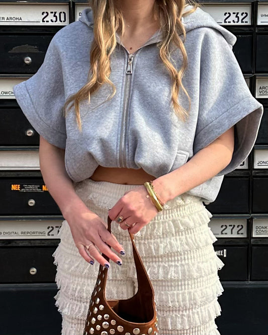 Grijze zipper hoodie met korte mouwen