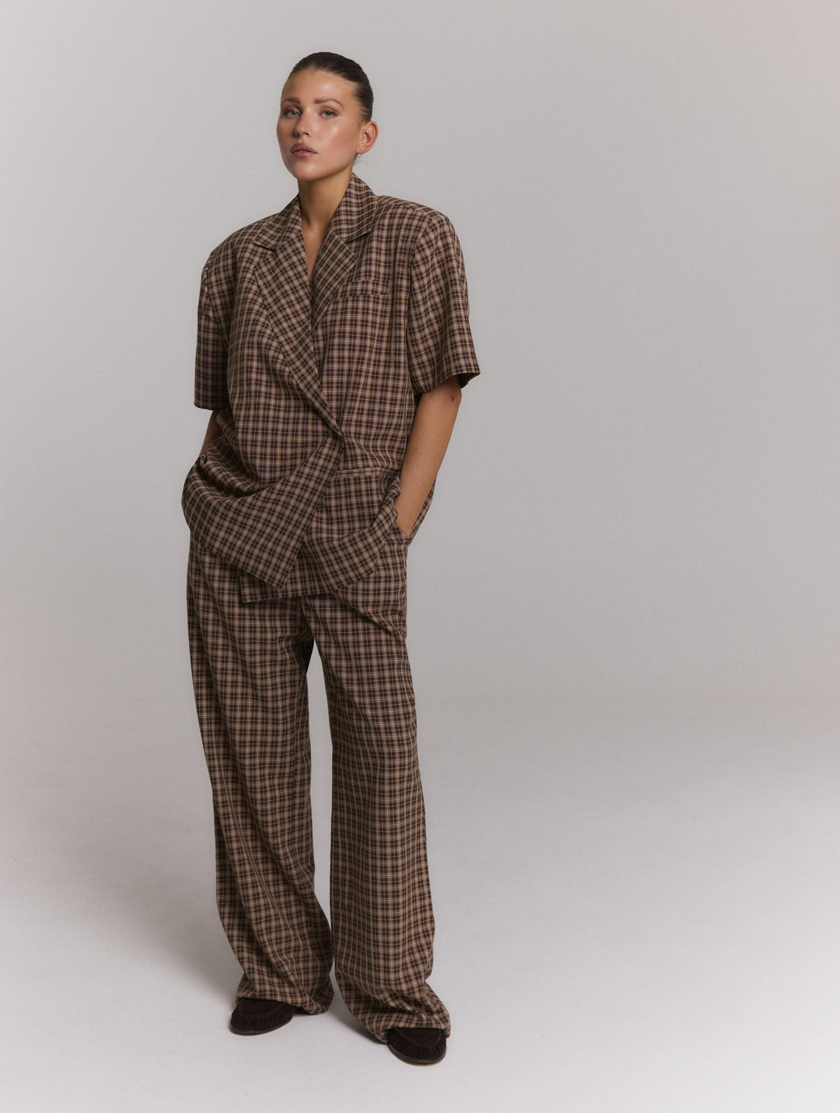 Refined Department ELLA oversized blazer check bruin