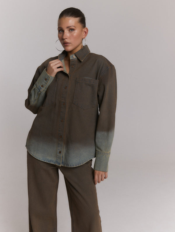 Refined Department NARO washed denim blouse bruin