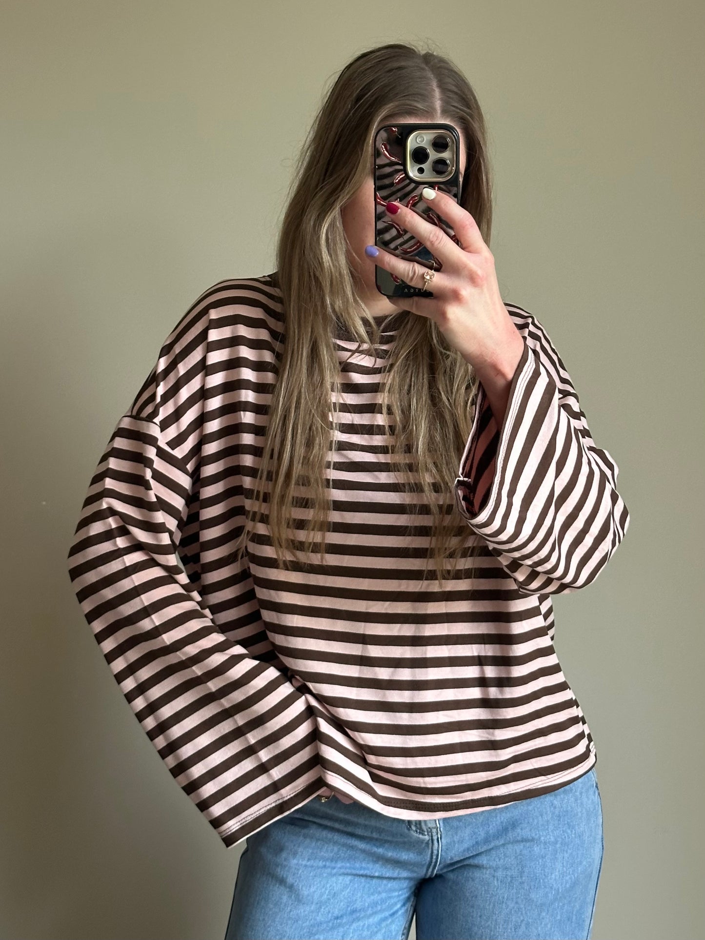 Romy gestreepte longsleeve roze