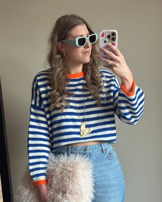 Sage streep trui blauw oranje