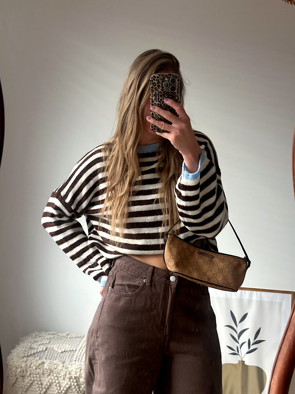 Sage streep trui bruin blauw