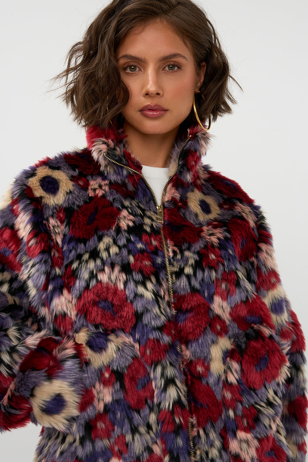 Studio Amaya Alena jas faux-fur bordeaux