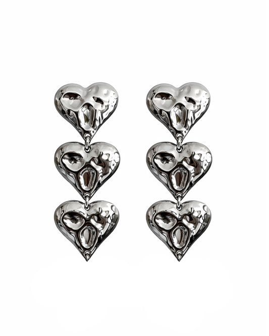 Triple heart oorbellen zilver