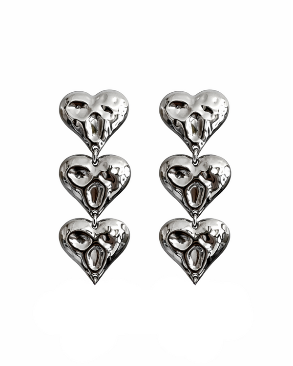 Triple heart oorbellen zilver