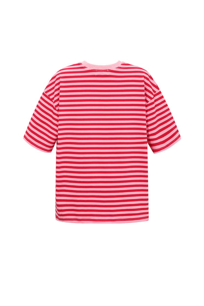 Loes t-shirt met strepen roze rood