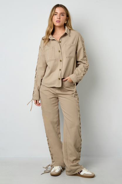 Jessica denim blouse met veter beige