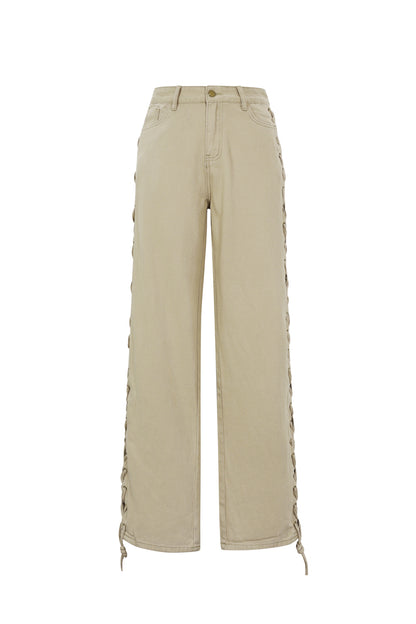 Jessica jeans met veter beige