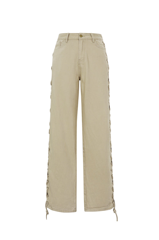 Jessica jeans met veter beige