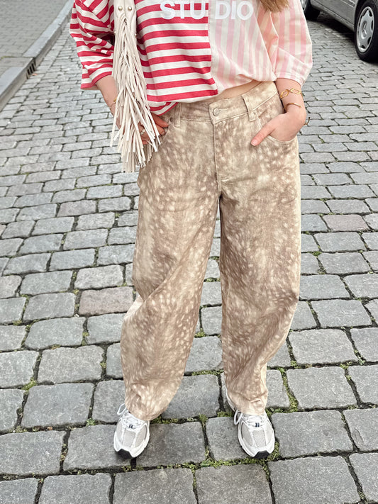Nora bambi print pants baggy balloon fit beige