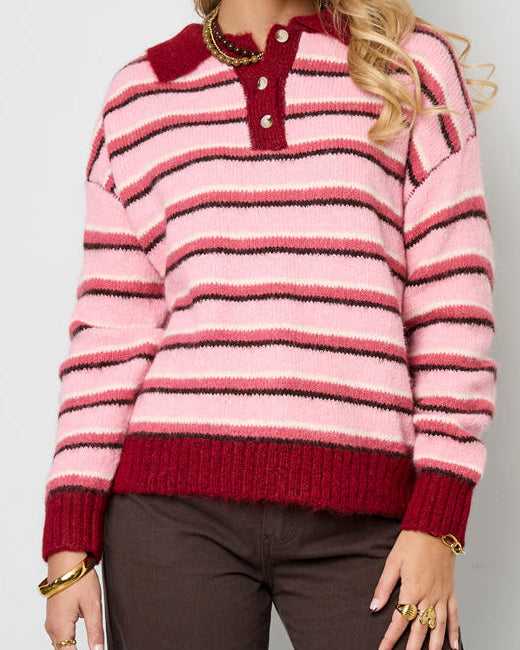 Maud polo trui stripes bruin