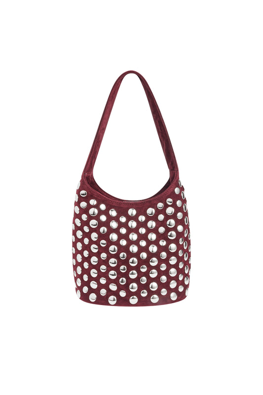 Roos tas studs suede rood