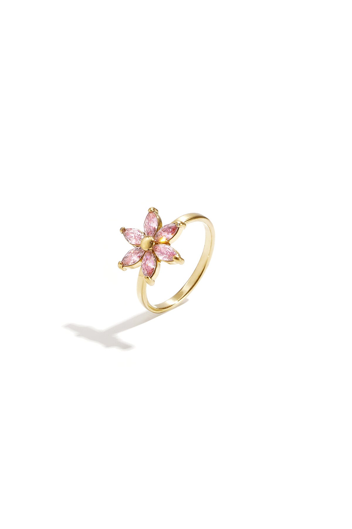 Taste ring met rhinestone flower pink gold