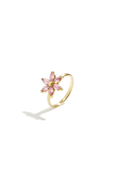 Taste ring met rhinestone flower pink gold